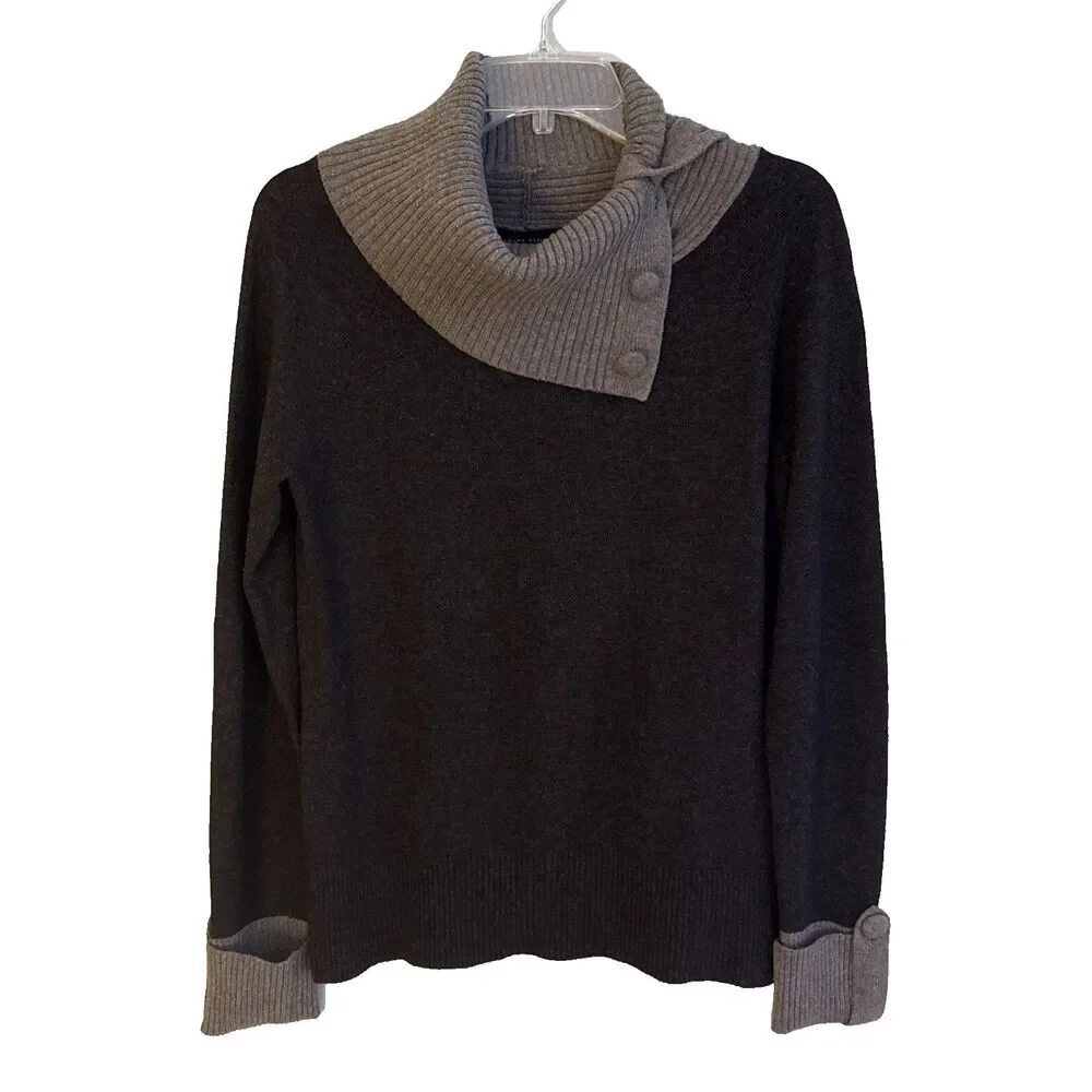 Banana Republic Luxury Cashmere Wool Sweater Size M Gray Taupe Button Cowl Neck
